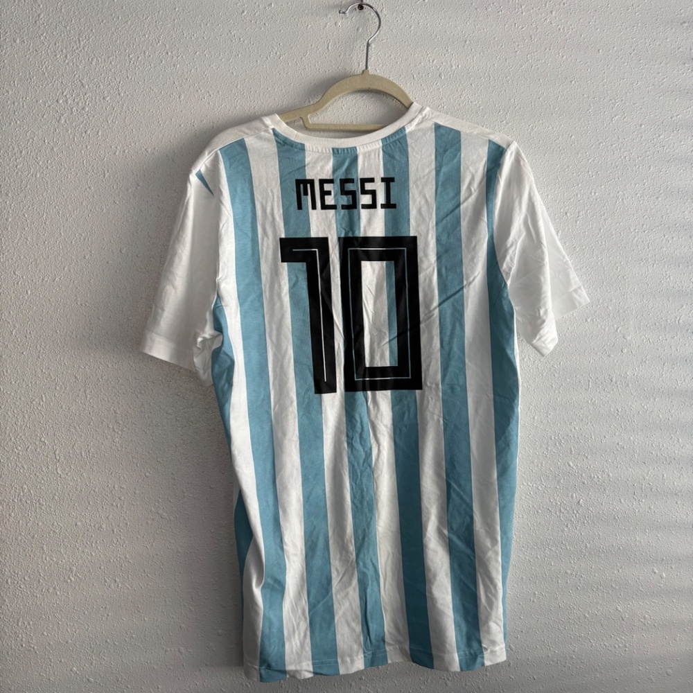 NWT Adidas Youth Argentina Lionel Messi Striped Cotton T-Shirt - Picture 3 of 5